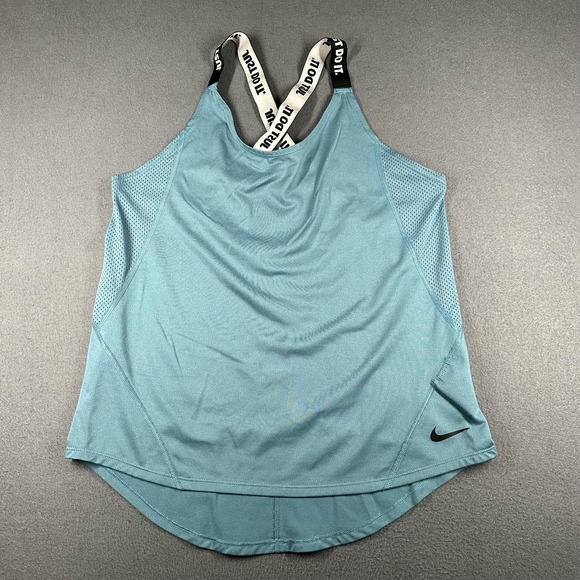 Nike Tank Top Womens Medium Blue Dri-FIT Elastika Just Do It Strappy 921725-407 - Picture 1 of 12